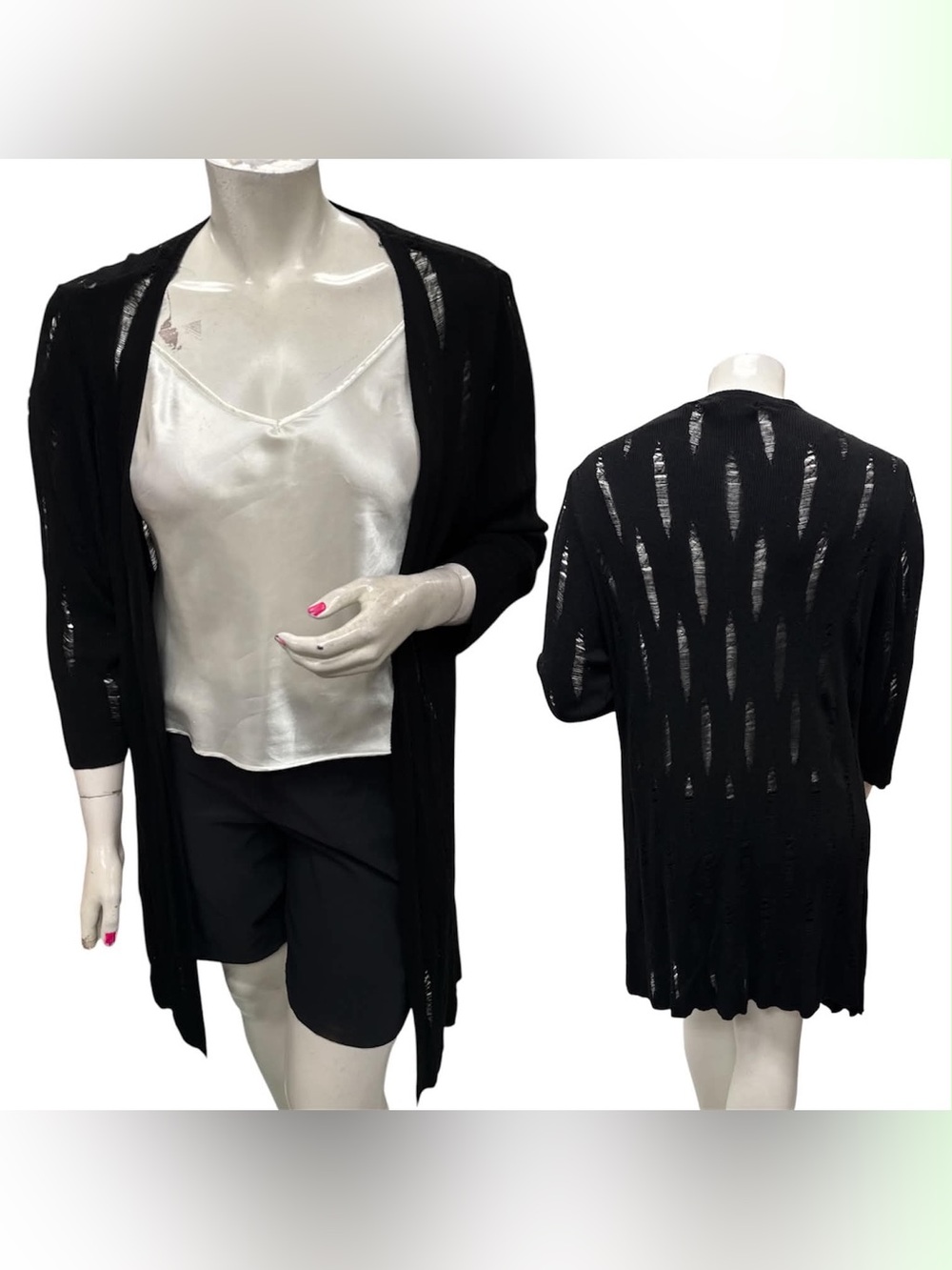 La Madonna Lightweight Black Open-Front Sheer Knit Cardigan Size XL